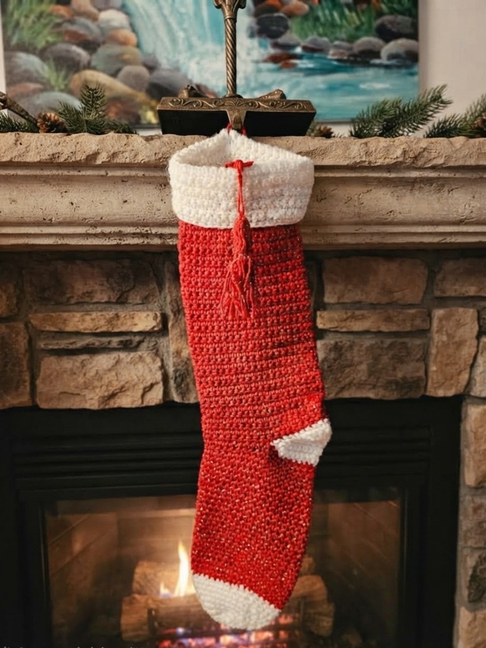 Vintage Handmade Wool Christmas Stocking